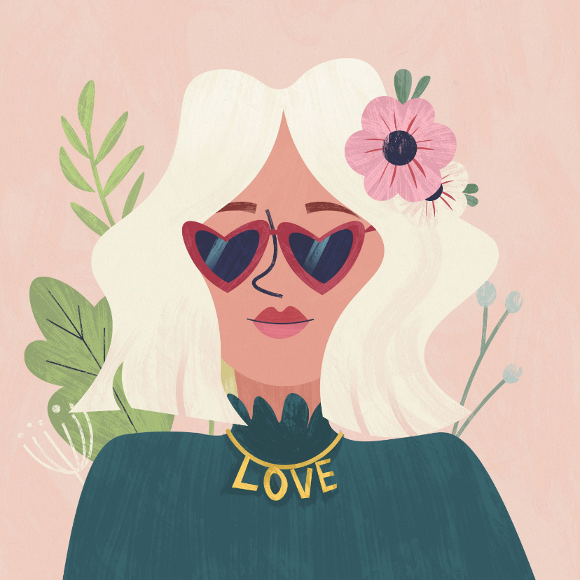 Liefde kaarten - Liefdeskaart met meisje met hartjes zonnebril