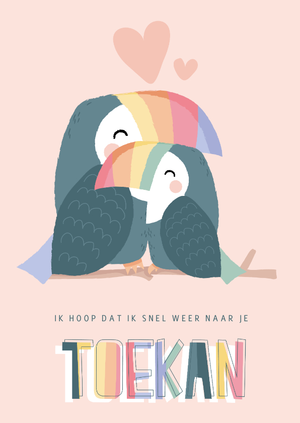 Lieve kaart met illustratie van twee toekans - Liefde kaarten Liefde kaarten - Lieve kaart met illustratie van twee toekans