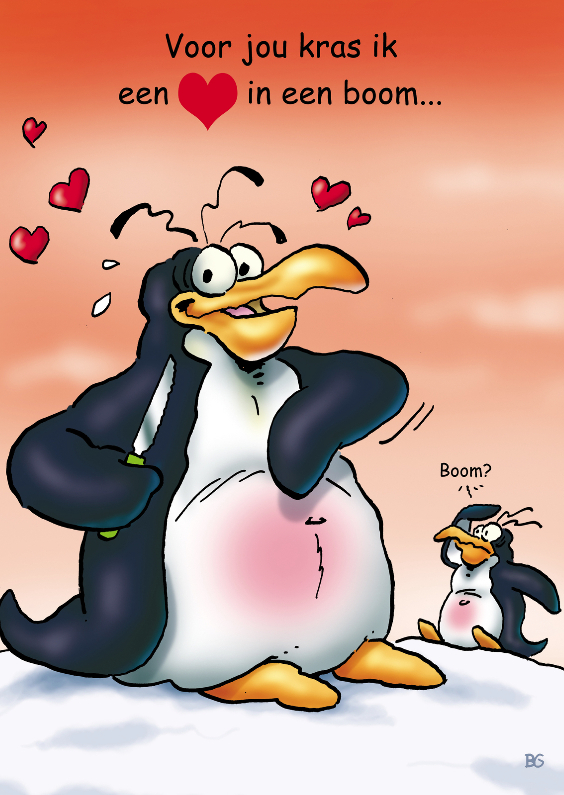 penguins liefde 1 hart in boom - Liefde kaarten Liefde kaarten - penguins liefde 1 hart in boom