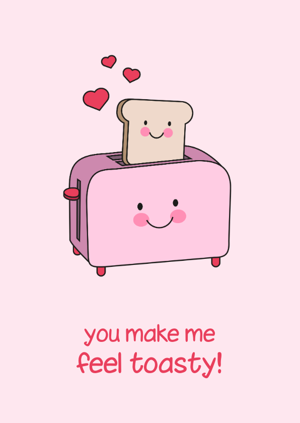 Liefde kaarten - Schattige liefdeskaart met broodrooster en boterhammen