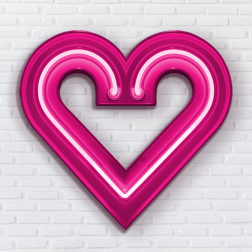 Valentijnskaart groot roze neon hart - Liefde kaarten Liefde kaarten - Valentijnskaart groot roze neon hart