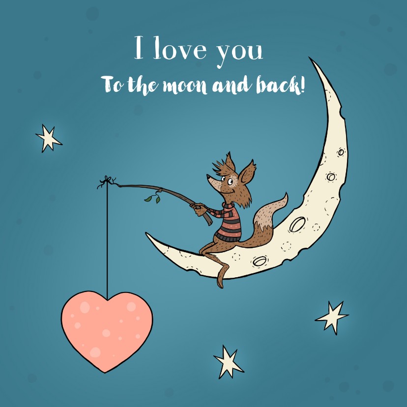 Valentijnskaart vos op de maan - Liefde kaarten Liefde kaarten - Valentijnskaart vos op de maan