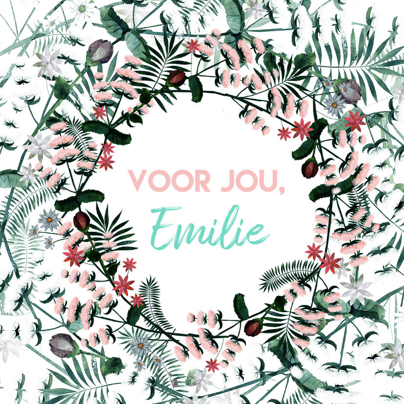 Voor jou - kaart in bloemenkrans - Liefde kaarten Liefde kaarten - Voor jou - kaart in bloemenkrans