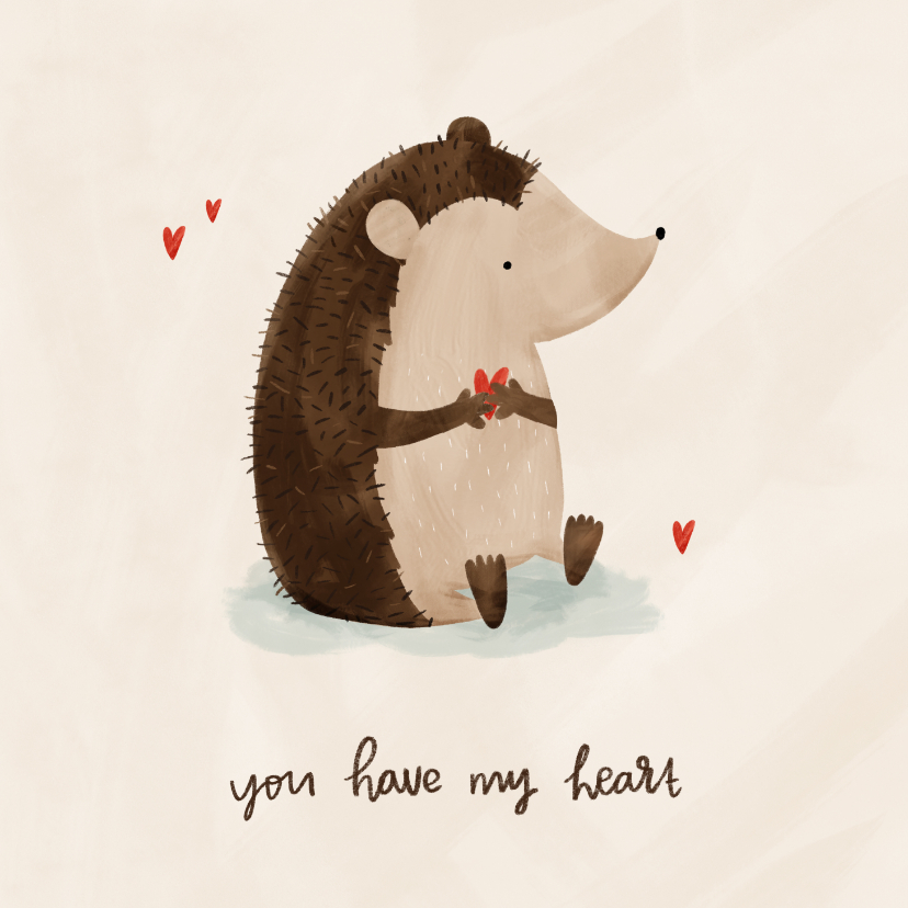 Liefde kaarten - You have my heart illustratie egeltje met hartjes