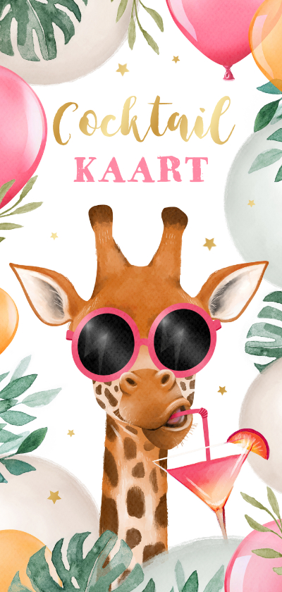 Menukaarten - Cocktailkaart grappige giraf summer party goud ballonnen