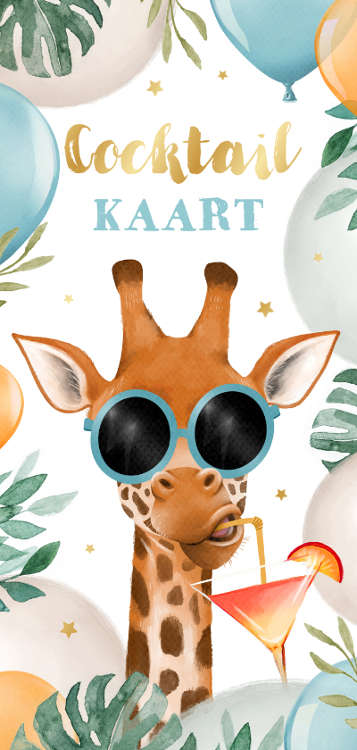 Menukaarten - Cocktailkaart menu grappig giraf summer party goud