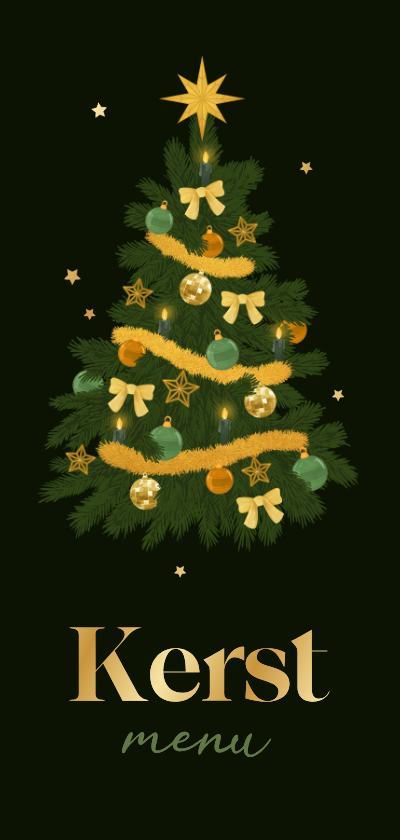 Kerst-menukaart kerstboom goud sterretjes decoratie - Menukaarten Menukaarten - Kerst-menukaart kerstboom goud sterretjes decoratie