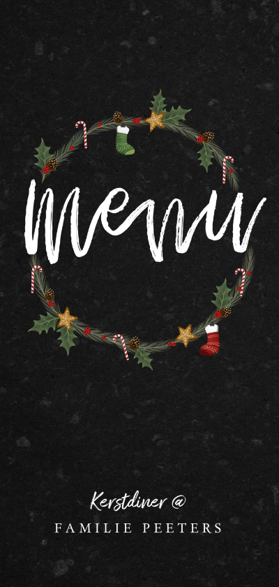 Kerstdiner menukaart stijlvol met kerstillustraties - Menukaarten Menukaarten - Kerstdiner menukaart stijlvol met kerstillustraties