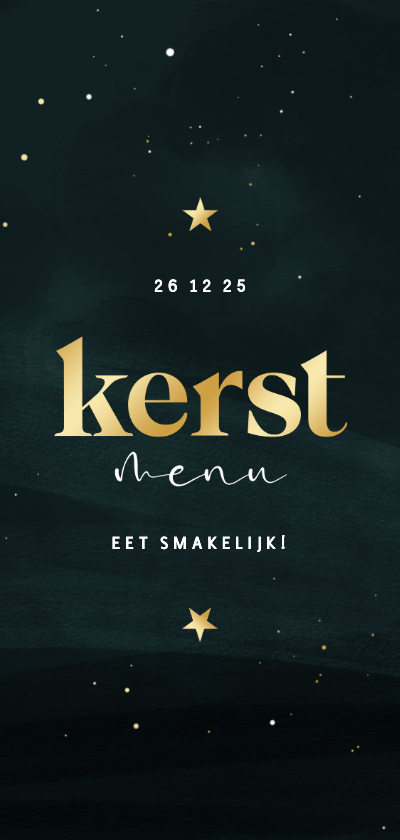 Kerstmenukaart in goudtint en donkergroen met sterren - Menukaarten Menukaarten - Kerstmenukaart in goudtint en donkergroen met sterren