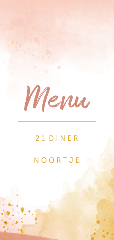 Menukaarten - Menukaart 21 diner waterverf oker goud en roze