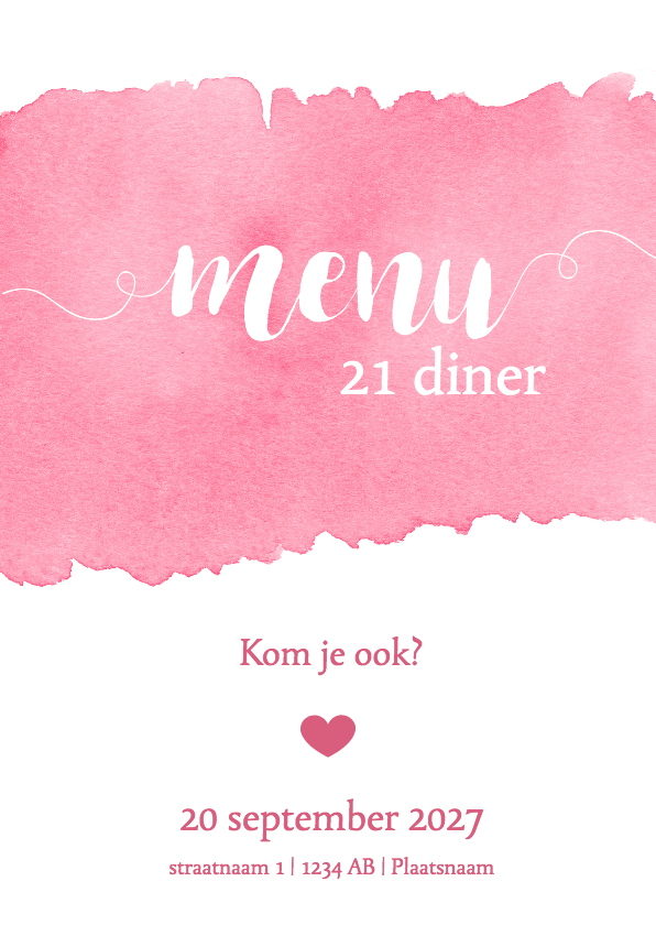 Menukaarten - Menukaart 21 diner waterverf roze - DH