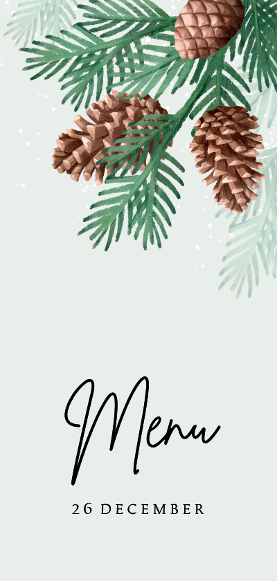 Menukaart kerst dennentakjes dennenappel sneeuw - Menukaarten Menukaarten - Menukaart kerst dennentakjes dennenappel sneeuw