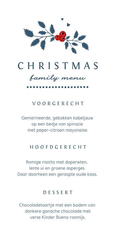 Menukaart kerstdiner stijlvol familie vrienden met foto - Menukaarten Menukaarten - Menukaart kerstdiner stijlvol familie vrienden met foto