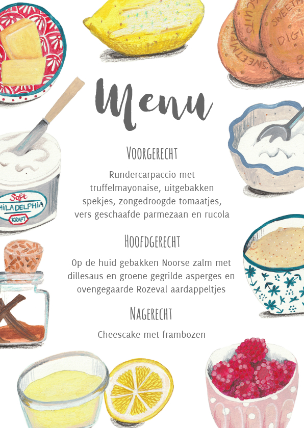 Menukaarten - Menukaart recept ingredienten taart