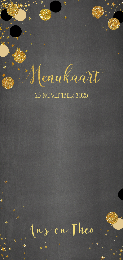 Menukaart stijlvolle grijze kaart met confetti en sterren - Menukaarten Menukaarten - Menukaart stijlvolle grijze kaart met confetti en sterren