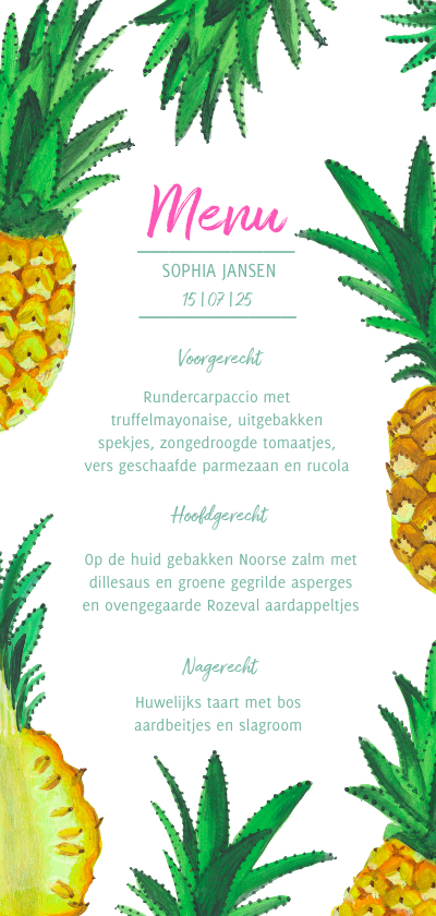Menukaarten - Menukaart tropisch 21 diner ananas