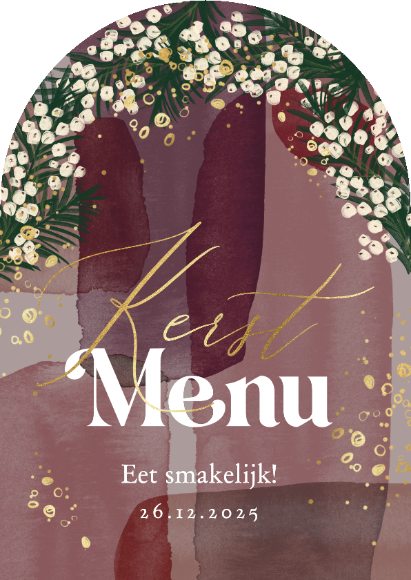 Menukaarten - Menukaart watercolor kerst bubbels goud