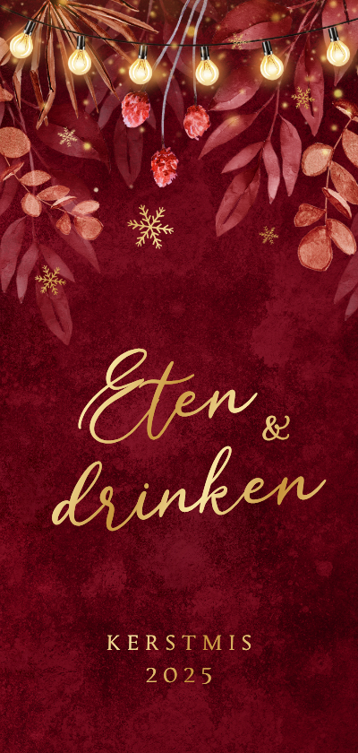 Rode menukaart kerstmis takjes lampjes sneeuwvlokken goud - Menukaarten Menukaarten - Rode menukaart kerstmis takjes lampjes sneeuwvlokken goud