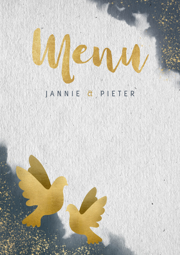 Menukaarten - Stijlvolle menukaart jubileum waterverf, duiven & typografie