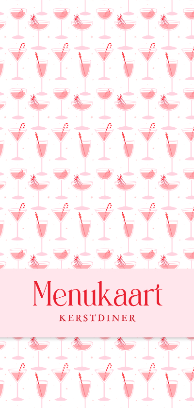 Menukaarten - Vrolijke menukaart met roze kerst cocktails