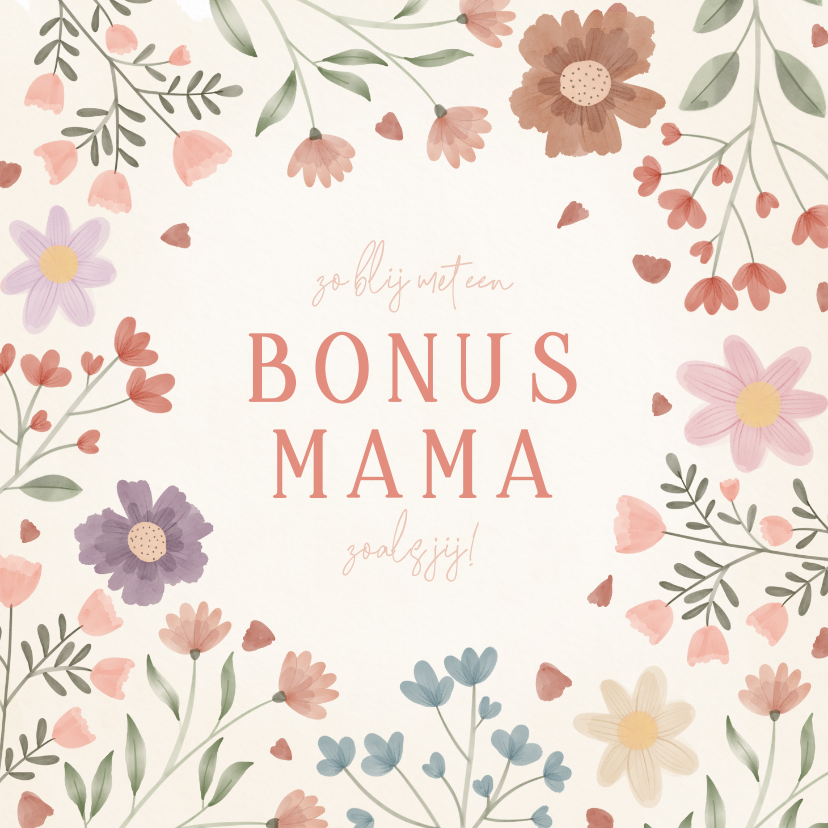 Moederdag kaarten - Fleurige Moederdag kaart bonusmama met bloemen 