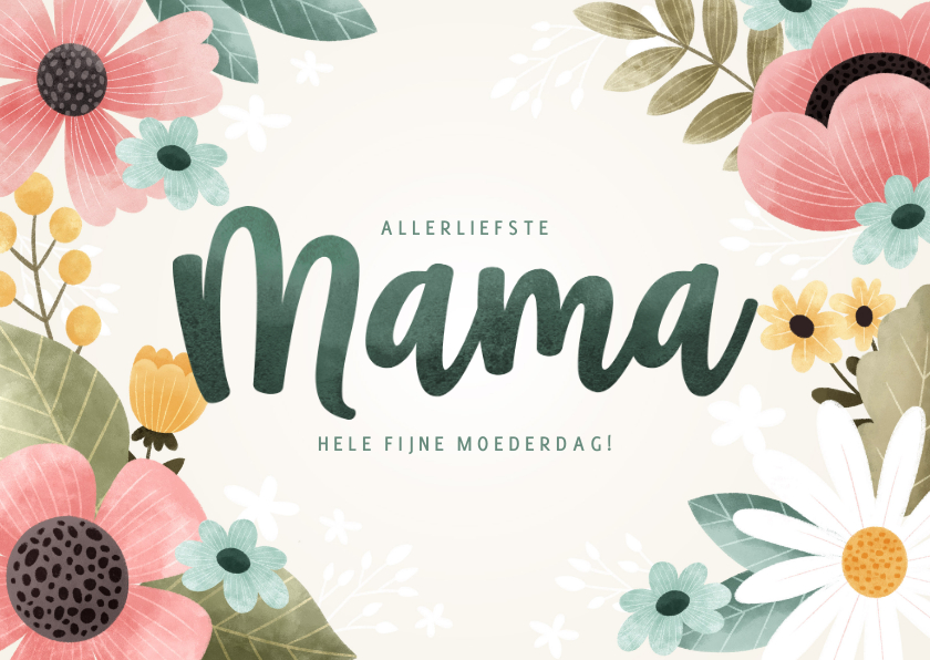 Fleurige moederdag kaart met bloemen, plantjes 'Mama' - Moederdag kaarten Moederdag kaarten - Fleurige moederdag kaart met bloemen, plantjes 'Mama'