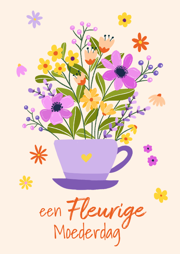 Moederdag kaarten - Fleurige moederdagkaart met een bakje bloemen
