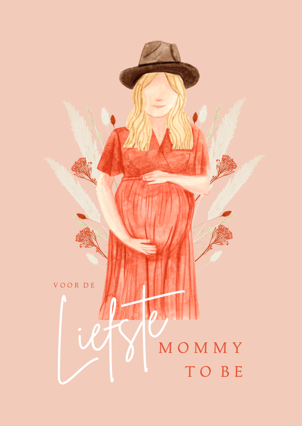 Moederdag kaarten - Hippe moederdagkaart mommy to be droogbloemen portret