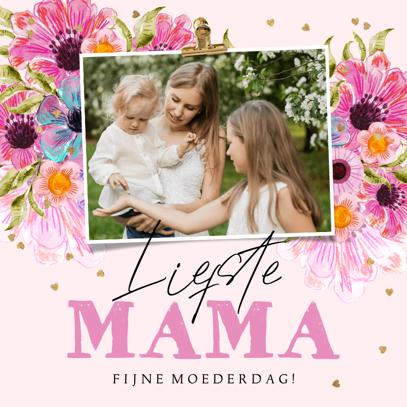 Kleurrijke moederdagkaart watercolor bloemen foto hartjes - Moederdag kaarten Moederdag kaarten - Kleurrijke moederdagkaart watercolor bloemen foto hartjes