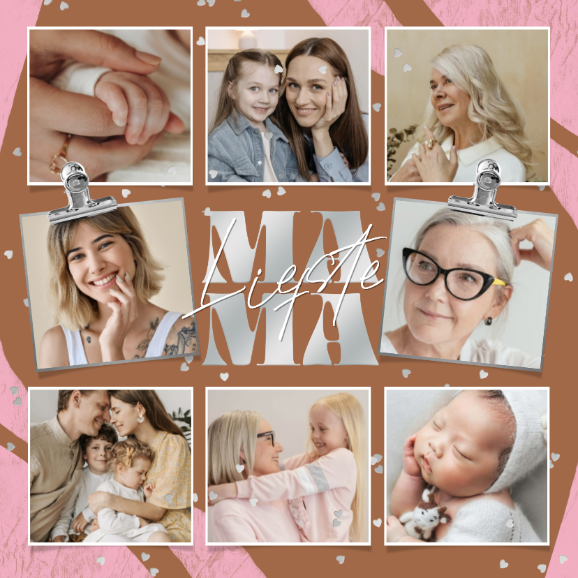 Moederdag kaarten - Liedevolle moederdagkaart liefste mama collage hart zilver