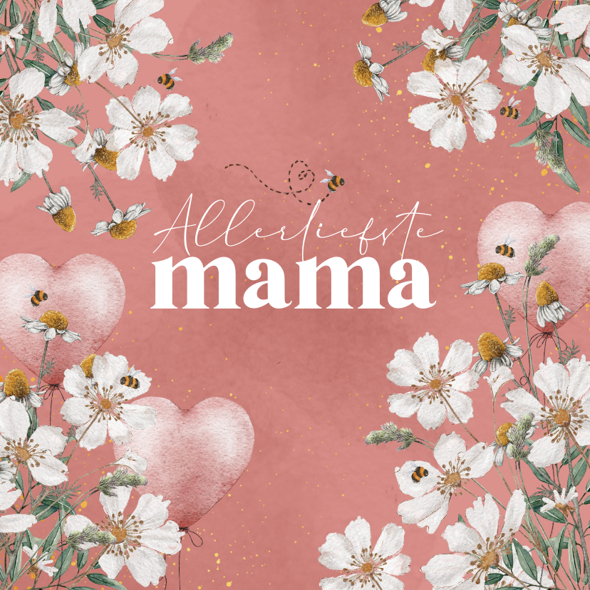 Moederdag kaarten - Liefdevol moederdagkaartje met bloemen en bijtjes