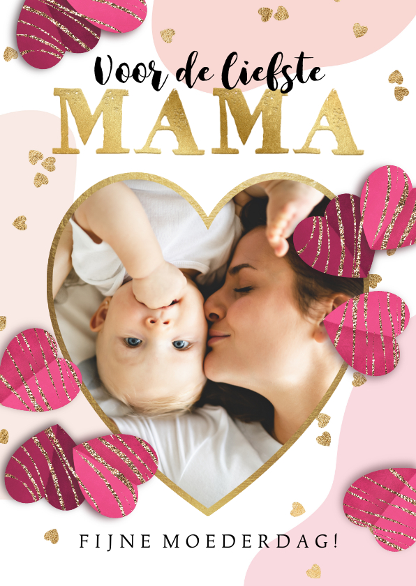 Moederdag kaarten - Liefdevolle moederdagkaart 3d harten hartjes goud foto