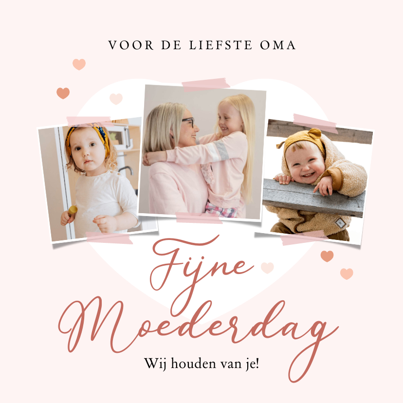 Moederdag kaarten - Liefdevolle moederdagkaart Liefste oma hartjes fotocollage