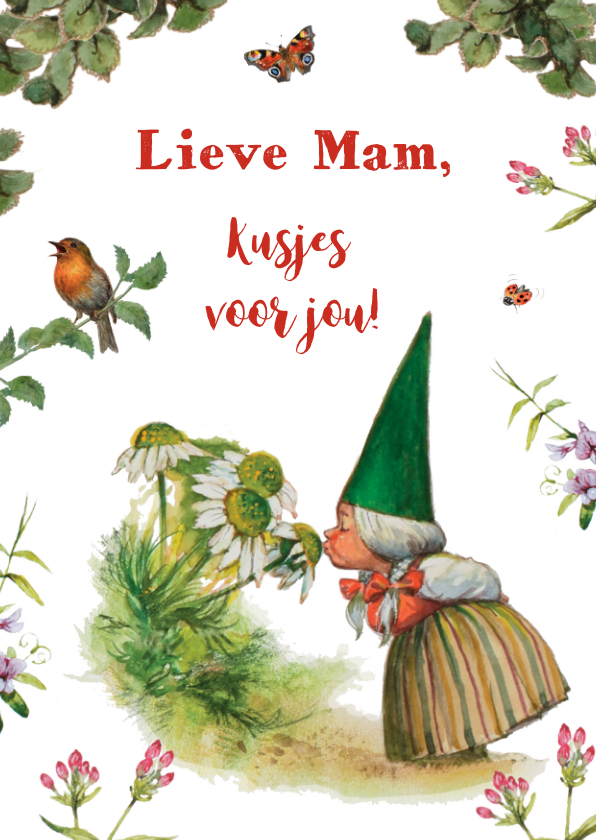 Moederdag kaarten - Lieve kabouterkaart met heel veel kusjes voor mam