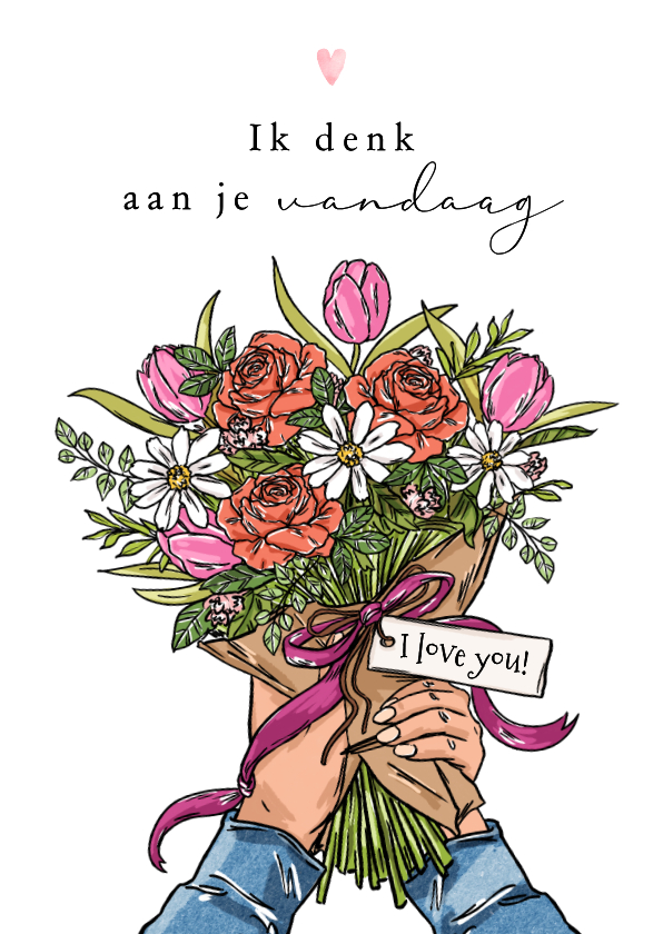 Moederdag kaarten - Lieve moederdagkaart denk aan je boeket bloemen tulp roos