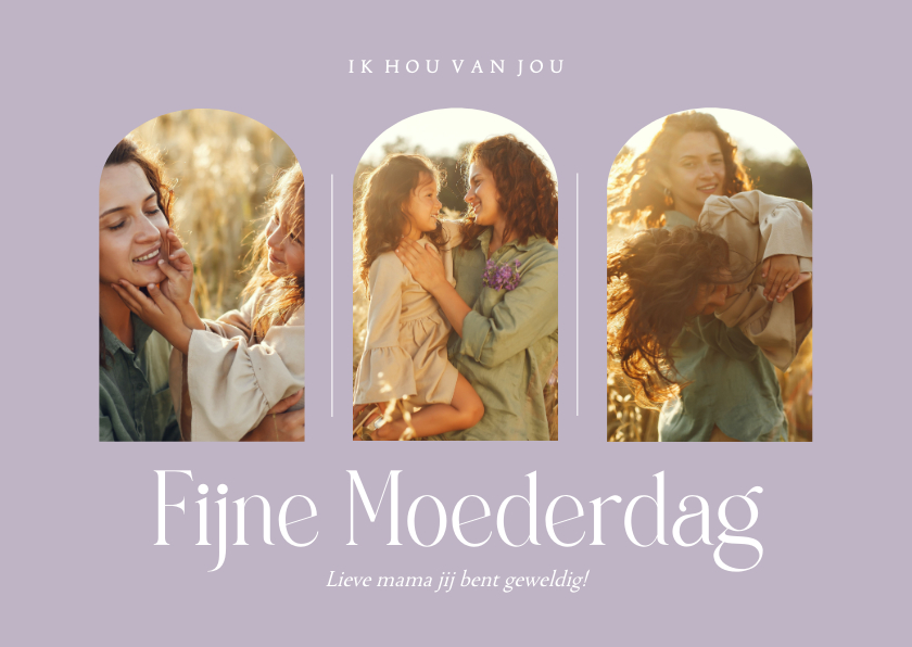 Moederdag kaarten - Lila moederdagkaartje met fotocollage