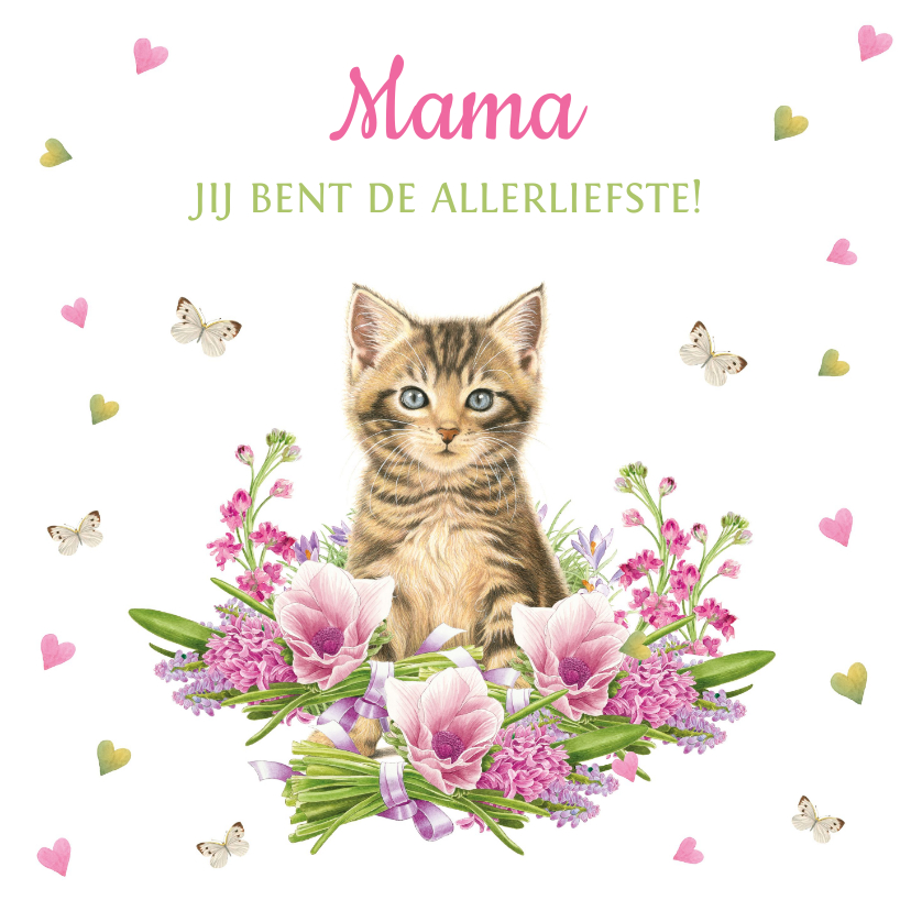 Moederdag kaarten - Mama jij bent de allerliefste - kaart met kitten
