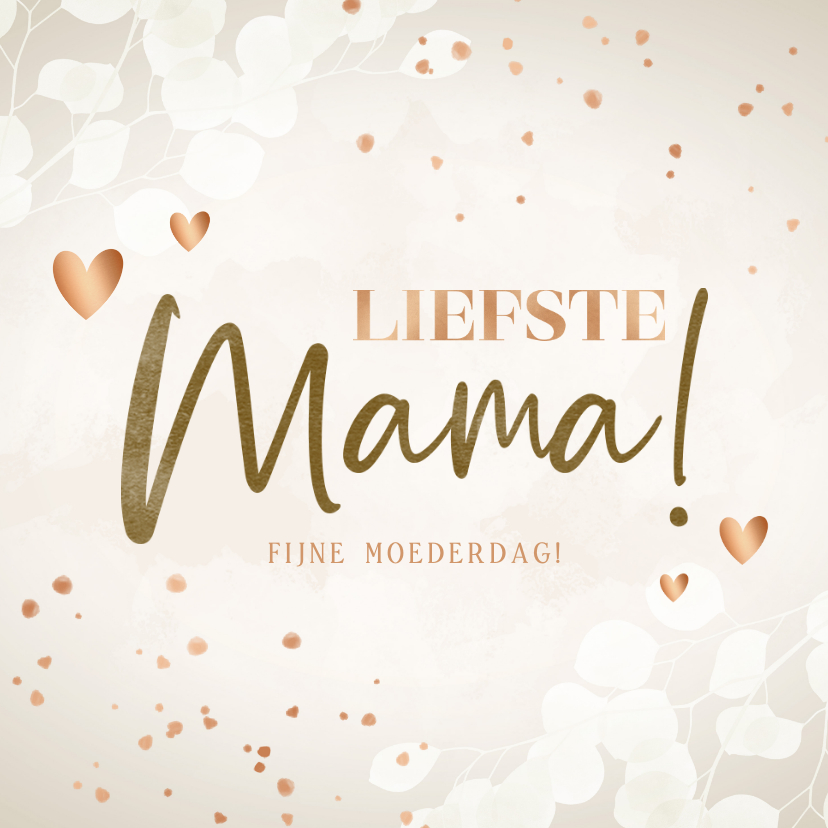 Moederdag kaarten - Moderne Moederdag kaart eucalyptus hartjes 'Liefste mama!'