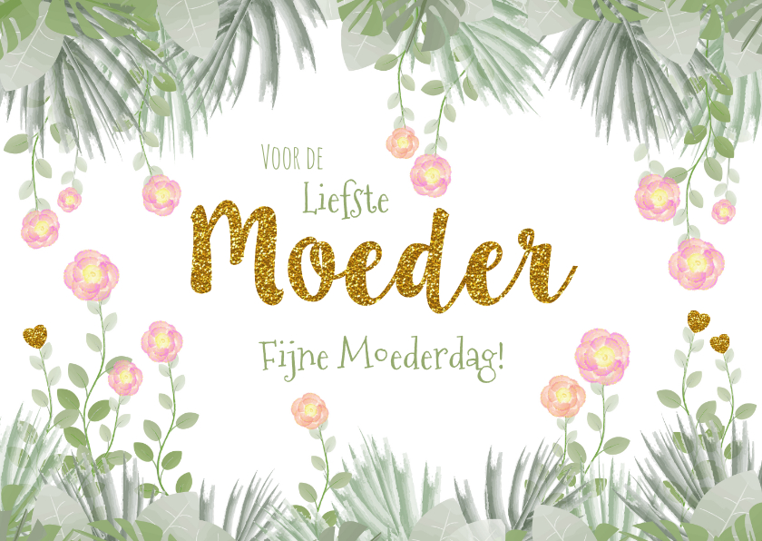 Moederdag kaarten - Moederdag hippe kaart bloemen, hartjes en botanica