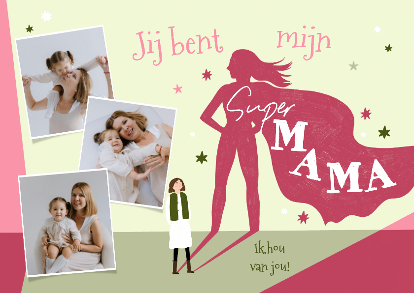 Moederdag kaarten - Moederdag kaart fotocollage mijn superheld mama illustratie