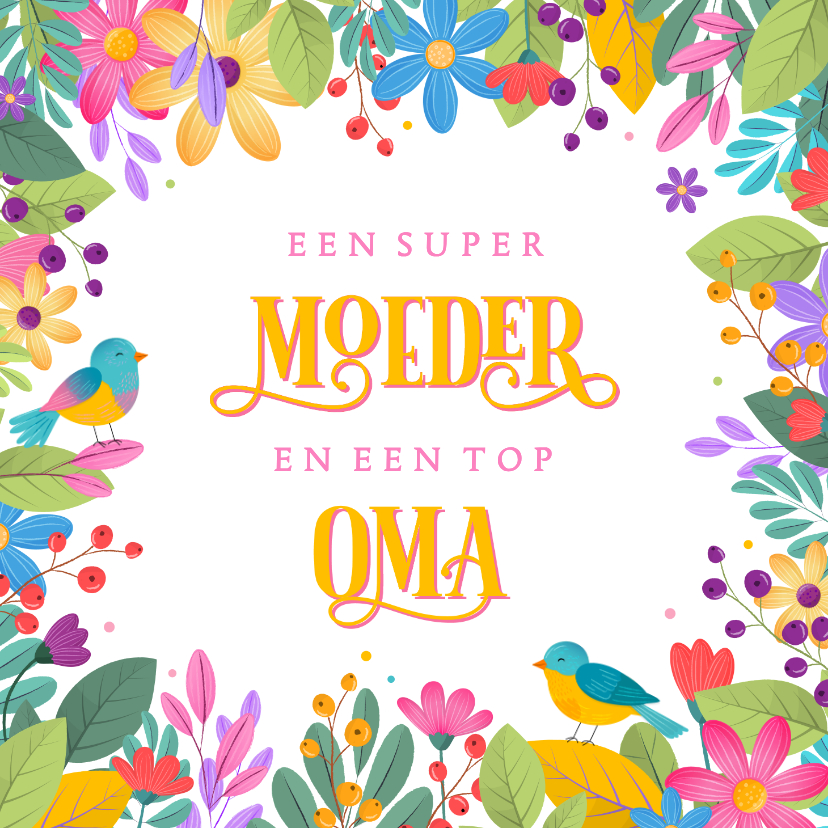 Moederdag kaarten - Moederdag kaart voor oma zomers botanisch kleurrijk