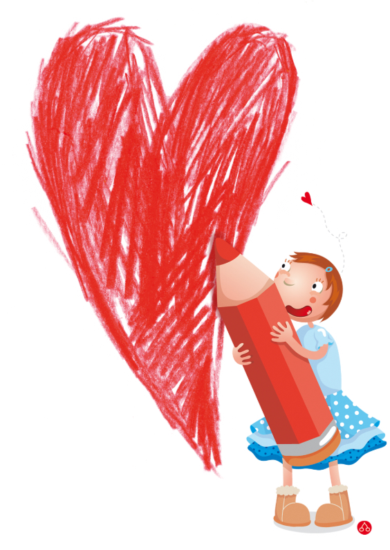 Moederdag met meisje die een hartje tekent - Moederdag kaarten Moederdag kaarten - Moederdag met meisje die een hartje tekent