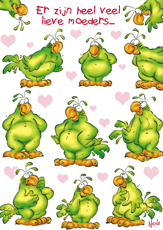 Moederdag Rocco 4 elf papegaaien - Moederdag kaarten Moederdag kaarten - Moederdag Rocco 4 elf papegaaien