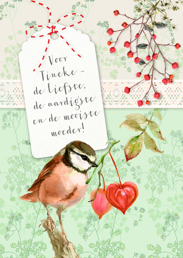 Moederdag, roze vogel en hartjes - Moederdag kaarten Moederdag kaarten - Moederdag, roze vogel en hartjes