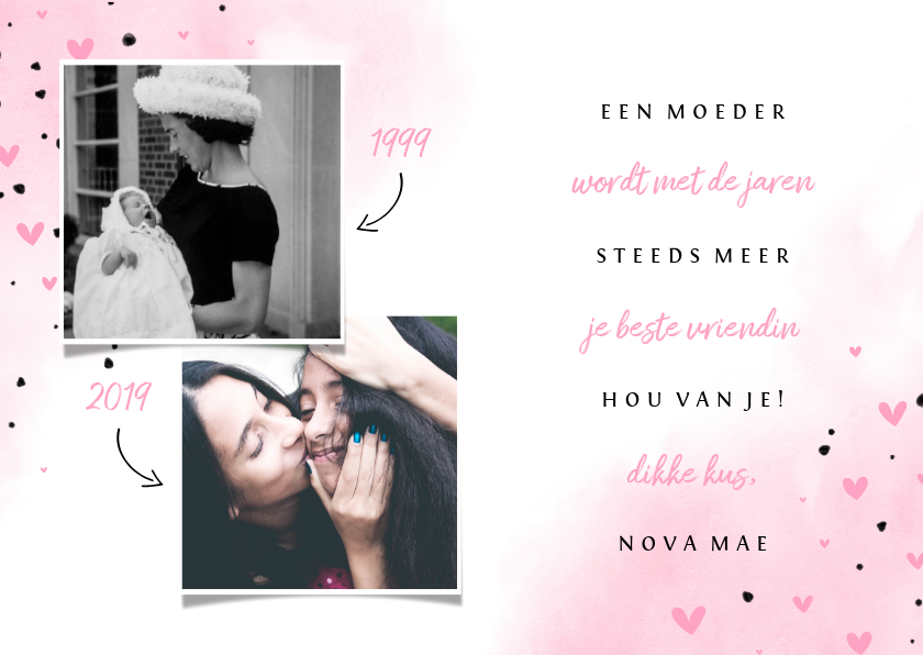 Moederdagkaart 2 foto's met jaartallen en gedichtje - Moederdag kaarten Moederdag kaarten - Moederdagkaart 2 foto's met jaartallen en gedichtje