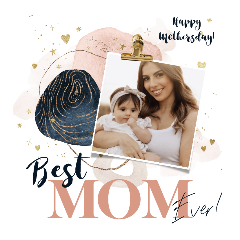 Moederdagkaart 'Best Mom Ever' watercolor sterren goud - Moederdag kaarten Moederdag kaarten - Moederdagkaart 'Best Mom Ever' watercolor sterren goud