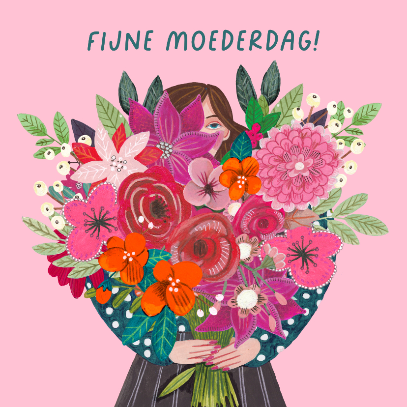 Moederdag kaarten - Moederdagkaart bloemen boeket illustratie vrouw kleurrijk