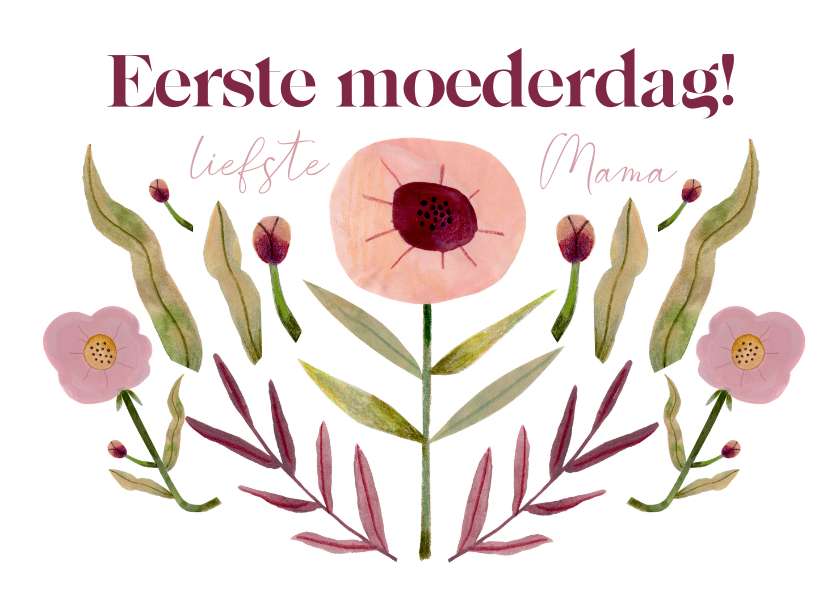 Moederdag kaarten - Moederdagkaart eerste moederdag bloemen paars