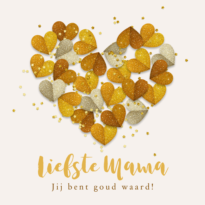 Moederdag kaarten - Moederdagkaart hart goud hartjes glitter liefste mama