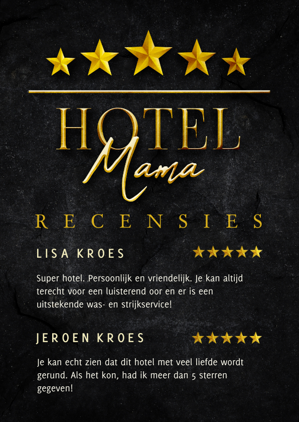 Moederdag kaarten - Moederdagkaart HOTEL MAMA vijf sterren recensies